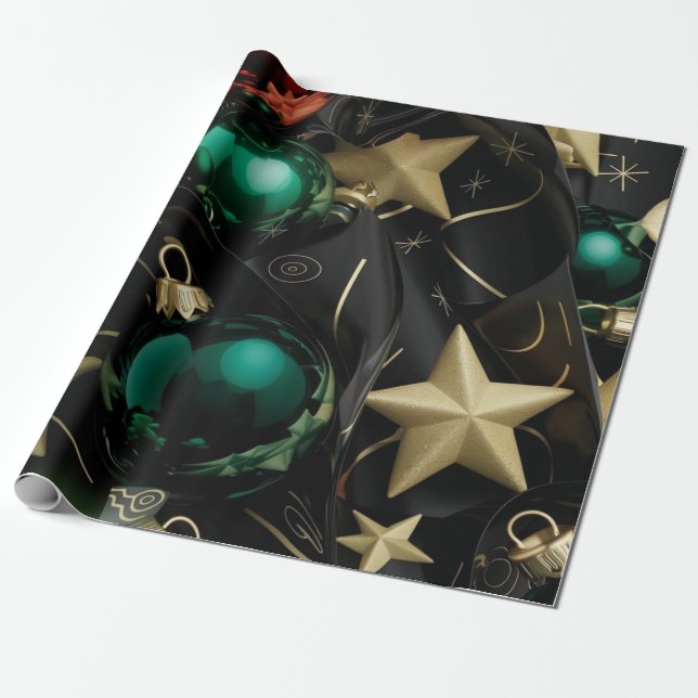 Luxurious Christmas Ornaments Wrapping Paper (Unrolled)
