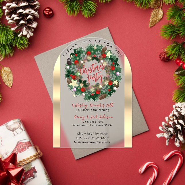 Luxurious Christmas wreath frosted Acrylic Invitations (Insitu (Holiday))