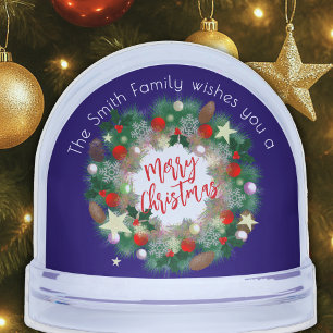 Luxurious Christmas Wreath Personalizable Gold Snowglobe