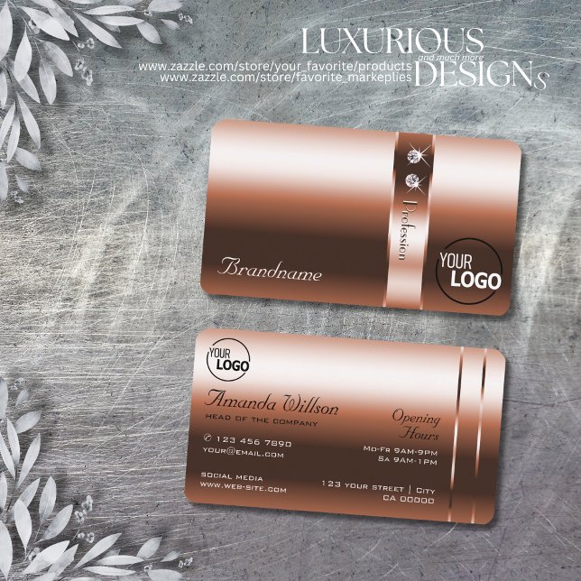 Luxurious Copper Blush Shiny Diamonds and Logo Business Card (Creator Uploaded)