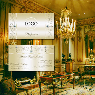 Luxurious Cream Gold Squiggled Jewels with Logo Business Card