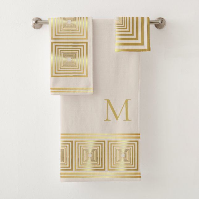 Luxurious cream white gold monogram Towel set (Insitu)