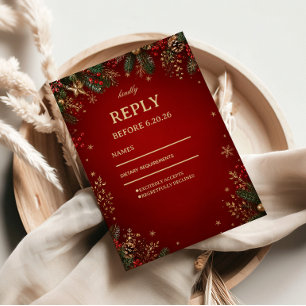 Luxurious Crimson Evergreen Holiday Winter RSVP Card