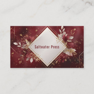 Luxurious Crimson Gold Foil Foliage Diamond Business Card