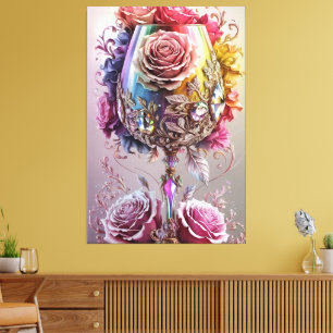 Luxurious Crystal Wine Glass Watercolor  Canvas Print