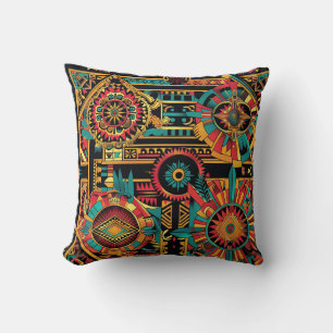 Luxurious Cyan "Aztec Dream" Pattern Throw Cushion