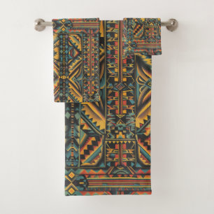 Luxurious Cyan "Centuries-Old Geometric Elegance"  Bath Towel Set