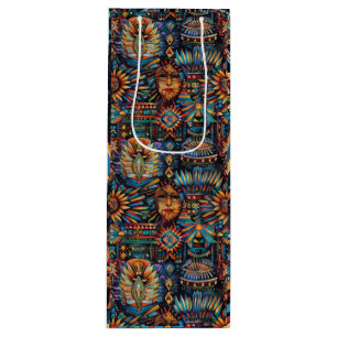 Luxurious Cyan "Pre-Columbian Tapestry" Wine Carri Wine Gift Bag
