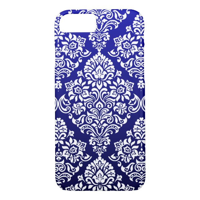 Luxurious Damask Pattern on Gorgeous Blue Case-Mate iPhone Case (Back)