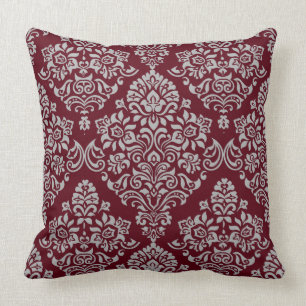 Luxurious Damask Pattern on Rich and Deep Burgundy Cushion