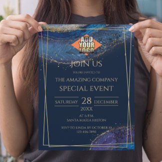 Luxurious Dark Blue and Gold Elegant Event Invitation