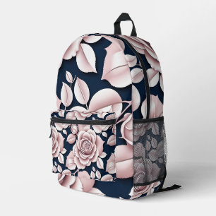 Luxurious Dark Blue Roses With White Details  Printed Backpack