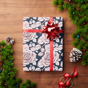Luxurious Dark Blue Roses With White Details  Wrapping Paper
