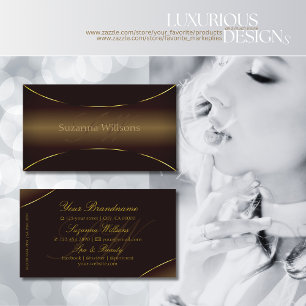 Luxurious Dark Brown with Gold Border and Monogram Business Card