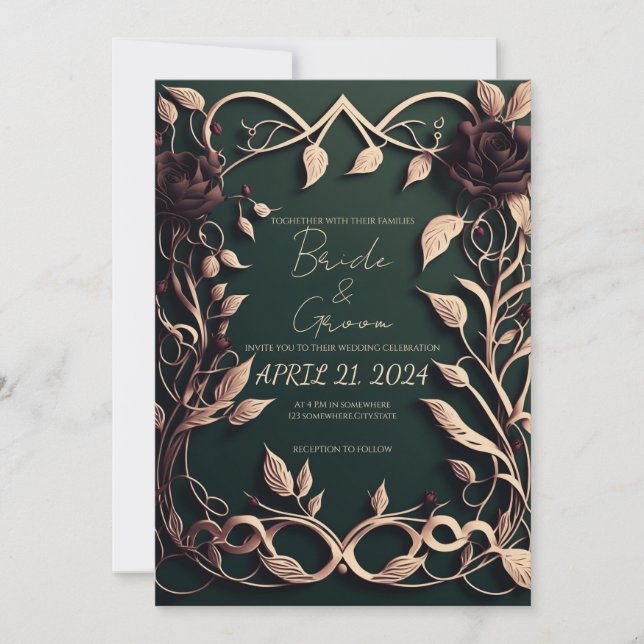 Luxurious Dark Green and Gold. Invitation (Front)