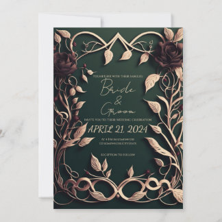 Luxurious Dark Green and Gold. Invitation