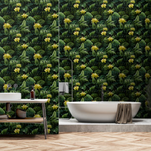 Luxurious Dark Green Tropical Leaves Wallpaper