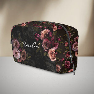 Luxurious Dark Pink Burgundy Botanical Bloom Dopp Kit