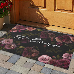 Luxurious Dark Pink Burgundy Floral Art Doormat