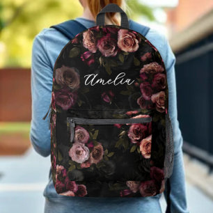 Luxurious Dark Pink Burgundy Floral Art Printed Backpack