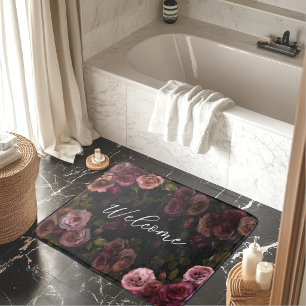 Luxurious Dark Pink Burgundy Floral Bloom Bath Mat