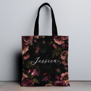 Luxurious Dark Pink Burgundy Garden Floral Tote Bag