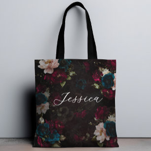 Luxurious Dark turquoise red Floral Bloom Tote Bag