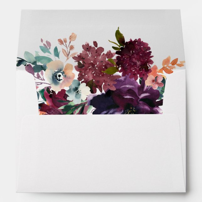 Luxurious Dark Watercolor Floral Return Address Envelope (Back (Bottom))