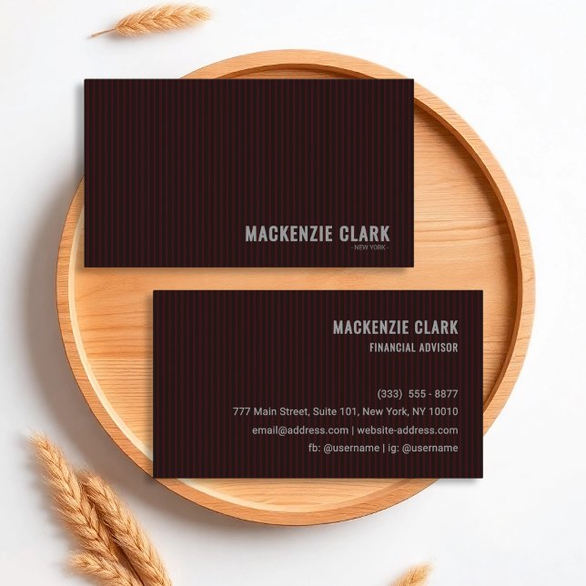 Luxurious Deep Burgundy Pinstripe  Business Card (Creator Uploaded)