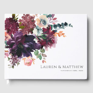 Luxurious Deep Floral Bouquet Wedding Guest Book
