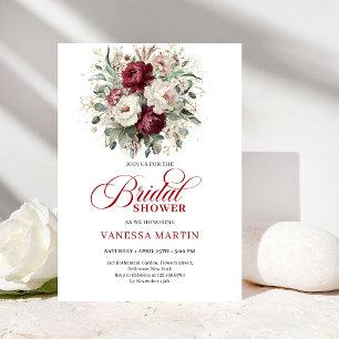Luxurious Deep Red Gold Bridal Shower Invitation