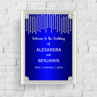 Luxurious Diamonds and Pearls Blue Wedding Welcome Poster