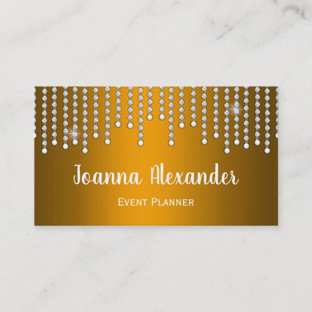 Luxurious Diamonds and Pearls Gold Business Card (Front)
