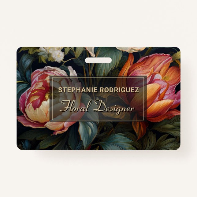 Luxurious Dutch Floral Painting Floral Design  ID Badge (Front)