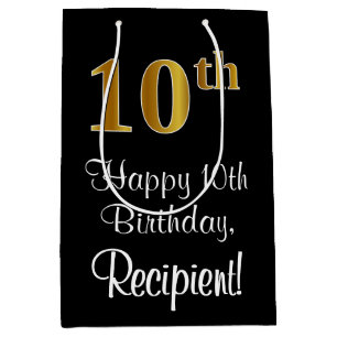 Luxurious, Elegant, Faux Gold Look 10th Birthday Medium Gift Bag