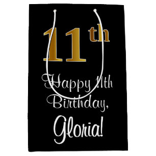 Luxurious, Elegant, Faux Gold Look 11th Birthday Medium Gift Bag