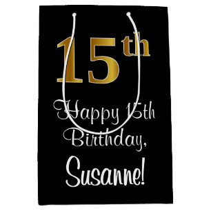 Luxurious, Elegant, Faux Gold Look 15th Birthday Medium Gift Bag