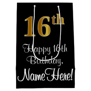 Luxurious, Elegant, Faux Gold Look 16th Birthday Medium Gift Bag