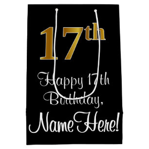 Luxurious, Elegant, Faux Gold Look 17th Birthday Medium Gift Bag