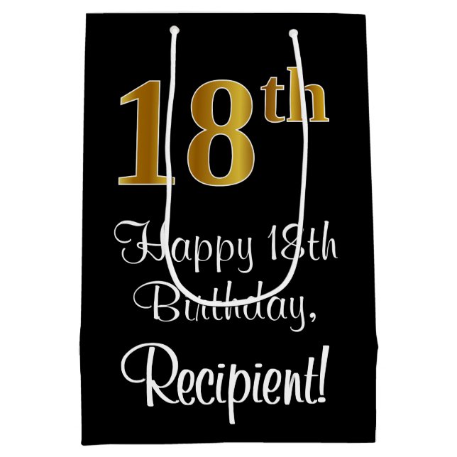 Luxurious, Elegant, Faux Gold Look 18th Birthday Medium Gift Bag (Back)