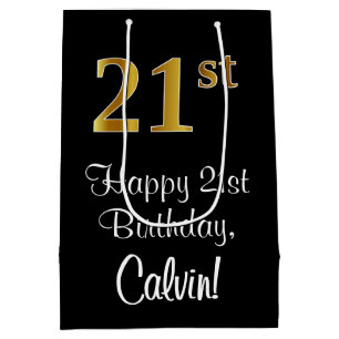 Luxurious, Elegant, Faux Gold Look 21st Birthday Medium Gift Bag