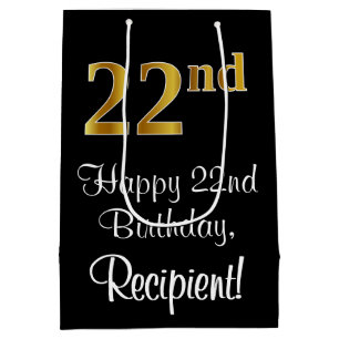 Luxurious, Elegant, Faux Gold Look 22nd Birthday Medium Gift Bag