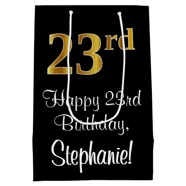 Luxurious, Elegant, Faux Gold Look 23rd Birthday Medium Gift Bag (Back)