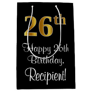 Luxurious, Elegant, Faux Gold Look 26th Birthday Medium Gift Bag