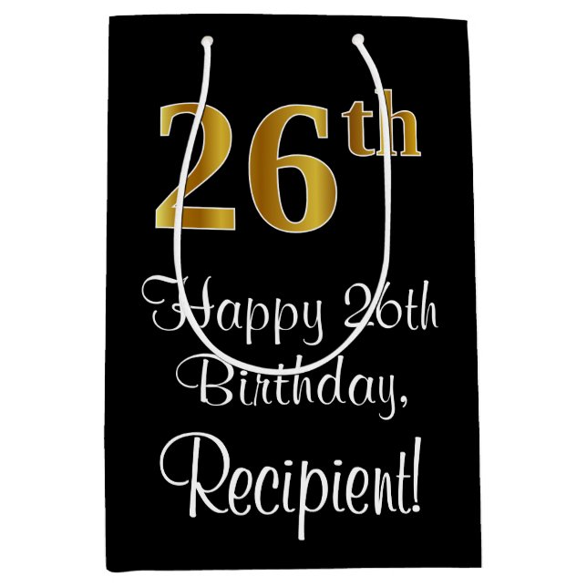 Luxurious, Elegant, Faux Gold Look 26th Birthday Medium Gift Bag (Front)