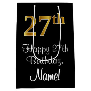 Luxurious, Elegant, Faux Gold Look 27th Birthday Medium Gift Bag