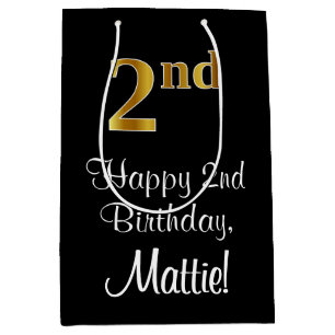 Luxurious, Elegant, Faux Gold Look 2nd Birthday Medium Gift Bag