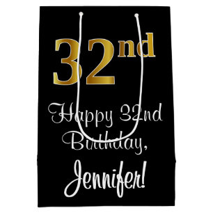 Luxurious, Elegant, Faux Gold Look 32nd Birthday Medium Gift Bag