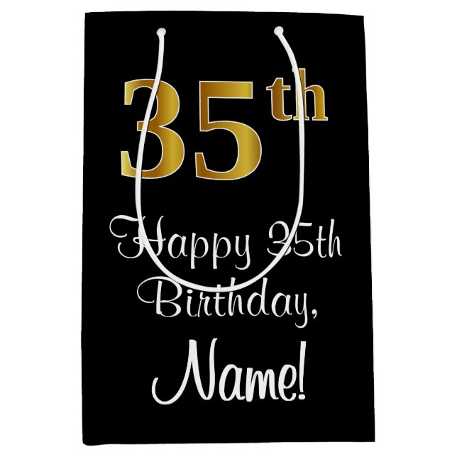 Luxurious, Elegant, Faux Gold Look 35th Birthday Medium Gift Bag (Front)