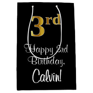 Luxurious, Elegant, Faux Gold Look 3rd Birthday Medium Gift Bag